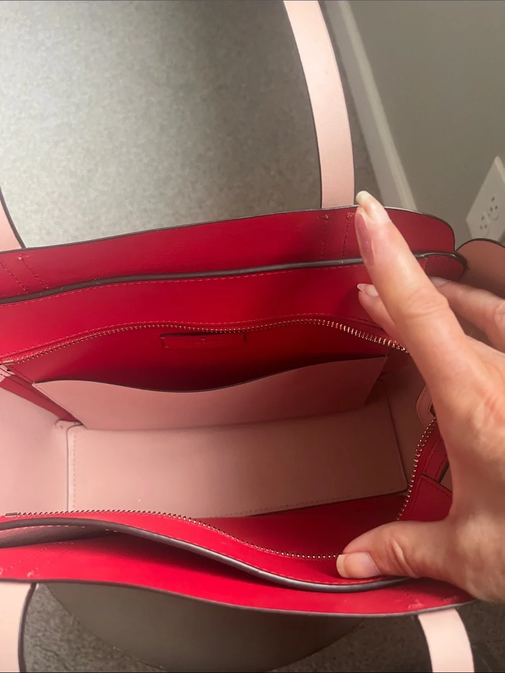 kate spade Red and Pale Pink Scalloped Leather Tote